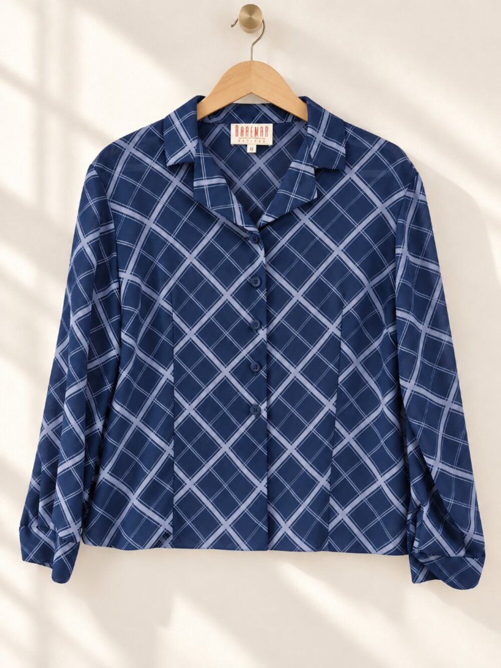 🇨🇦 Braemar Petites by Jeremy Scott, Vintage Blouse, Navy Plaid Size 12
